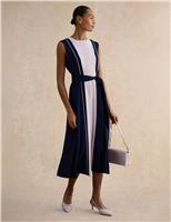 HOBBS Colour Block Belted Midi Skater Dress Navy Mix