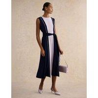 HOBBS Colour Block Belted Midi Skater Dress Navy Mix