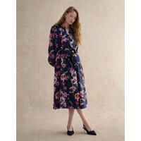 HOBBS Lyocell Rich Floral V-Neck Midi Dress Blue Mix