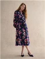 HOBBS Lyocell Rich Floral V-Neck Midi Dress Blue Mix