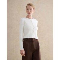 HOBBS Ribbed Crew Neck Cropped Cardigan Cream