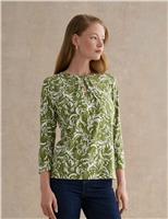 HOBBS Floral Round Neck Keyhole Blouse Green Mix