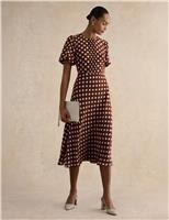 Polka Dot Puff Sleeve Midi Skater Dress