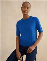 HOBBS Knitted Crew Neck Top with Merino Wool Blue Mix