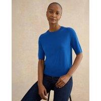 HOBBS Knitted Crew Neck Top with Merino Wool Blue Mix