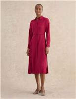 HOBBS Belted Pleated Midi Shirt Dress Pink