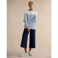 HOBBS Pure Cotton Striped Slash Neck Top Blue Mix