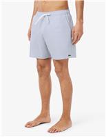 Lacoste Mid Length Striped Textured Swim Trunks Blue Mix