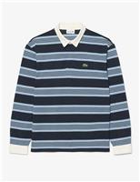 Lacoste Pure Cotton Pique Striped Rugby Shirt Navy Mix
