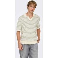 ONLY & SONS Pure Cotton Striped Polo Shirt Cream