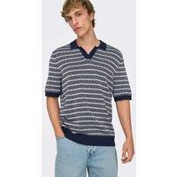ONLY & SONS Pure Cotton Striped Polo Shirt Navy Mix