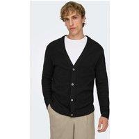 ONLY & SONS Pure Cotton Waffle Textured Cardigan Black