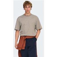 ONLY & SONS Pure Cotton Striped T-Shirt Taupe