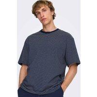 ONLY & SONS Pure Cotton Striped T-Shirt Navy Mix