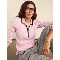BAUKJEN Pure Cotton Ribbed Collared Half Zip Top Pink Mix