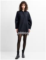 French Connection Cotton Blend Broderie Mini Shift Dress Black Mix