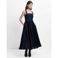 French Connection Denim Square Neck Strappy Midi Skater Dress Black