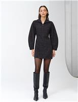 Textured Funnel Neck Mini Shift Dress