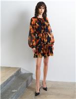 Chiffon Printed Tie Neck Midi Tiered Dress