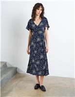 French Connection Polka Dot V-Neck Midi Tea Dress Blue Mix