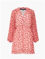 Plisse Floral V-Neck Ruffle Mini Shift Dress