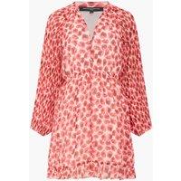 French Connection Plisse Floral V-Neck Ruffle Mini Shift Dress Red Mix