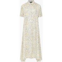 French Connection Satin Ditsy Floral Collared Midi Shirt Dress Yellow Mix