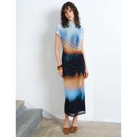 French Connection Mesh Ombre High Neck Midi Column Dress Multi