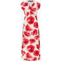 French Connection Floral V-Neck Twist Front Midaxi Tea Dress Red Mix