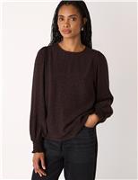 Whistles Cupro Rich Leopard Print Shirred Cuff Blouse Black Mix