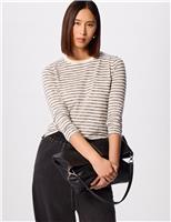 Whistles Pure Cotton Striped Top Khaki Mix