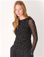 Jersey Polka Dot Ruched Slash Neck Top