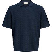 JACK & JONES Cotton Blend Textured Polo Shirt Blue
