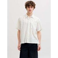 JACK & JONES Cotton Linen Blend Striped Short Sleeve Shirt White