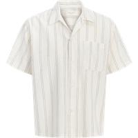 JACK & JONES Cotton Linen Blend Striped Short Sleeve Shirt White