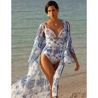 Naia Beach Printed V-Neck Midaxi Kaftan Beach Dress White Mix