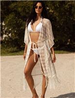 Naia Beach Mykonos Metallic Tie Waist Maxi Kaftan Dress White Mix
