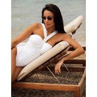 Naia Beach Selene Tummy Control Ruched Padded marble texture Swimsuit White