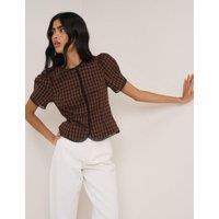 Nobody's Child Cotton Rich Checked Puff Sleeve Top Brown