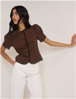 Cotton Rich Checked Puff Sleeve Top