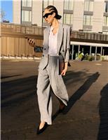 Wool Blend Checked Tailored Wide Leg Trousers