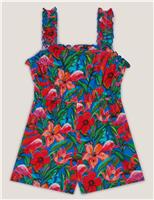 Pure Cotton Jersey Tropical Print Playsuit (3-15 Yrs)