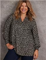 Feather Print Notch Neck Tunic