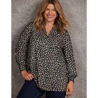 Live Unlimited London Feather Print Notch Neck Tunic Black Mix