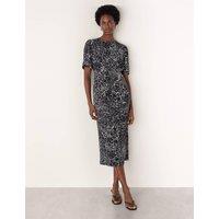 Whistles Crackle Print Twist Front Midi Shift Dress Navy Mix