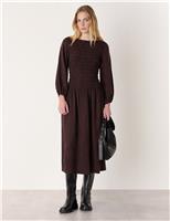 Pure Cupro Checked Midi Shirred Dress