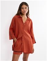 Triumph Summer Wear Linen Rich Beach Cover Up Shirt Orange
