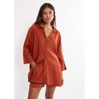 Triumph Summer Wear Linen Rich Beach Cover Up Shirt Orange