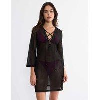 Triumph Crochet Lace V-Neck Mini Beach Dress Black