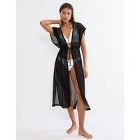 Triumph Crochet V-Neck Kimono Beach Dress Black